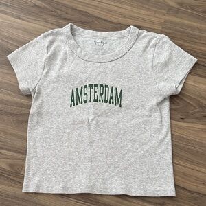 Brandy Melville Gray Tee with Green Amsterdam Print